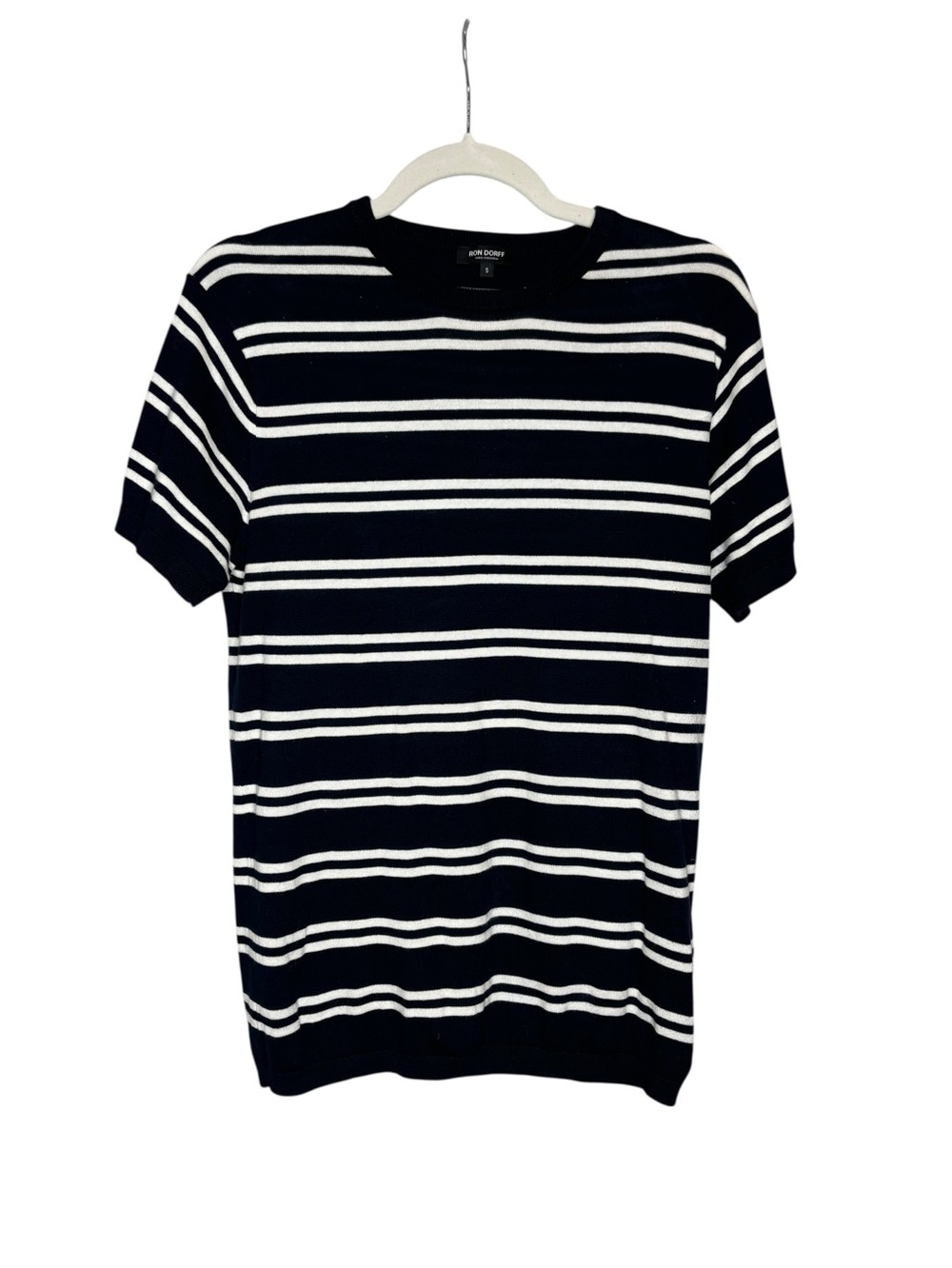 Ron Dorff Knitted Striped T-Shirt Size S Navy White